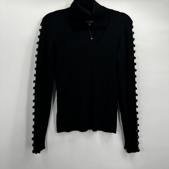 Guess Sweater Womens Large Black Cut Out Turtleneck Ring Detail Pullover Top - Picture 1 of 12